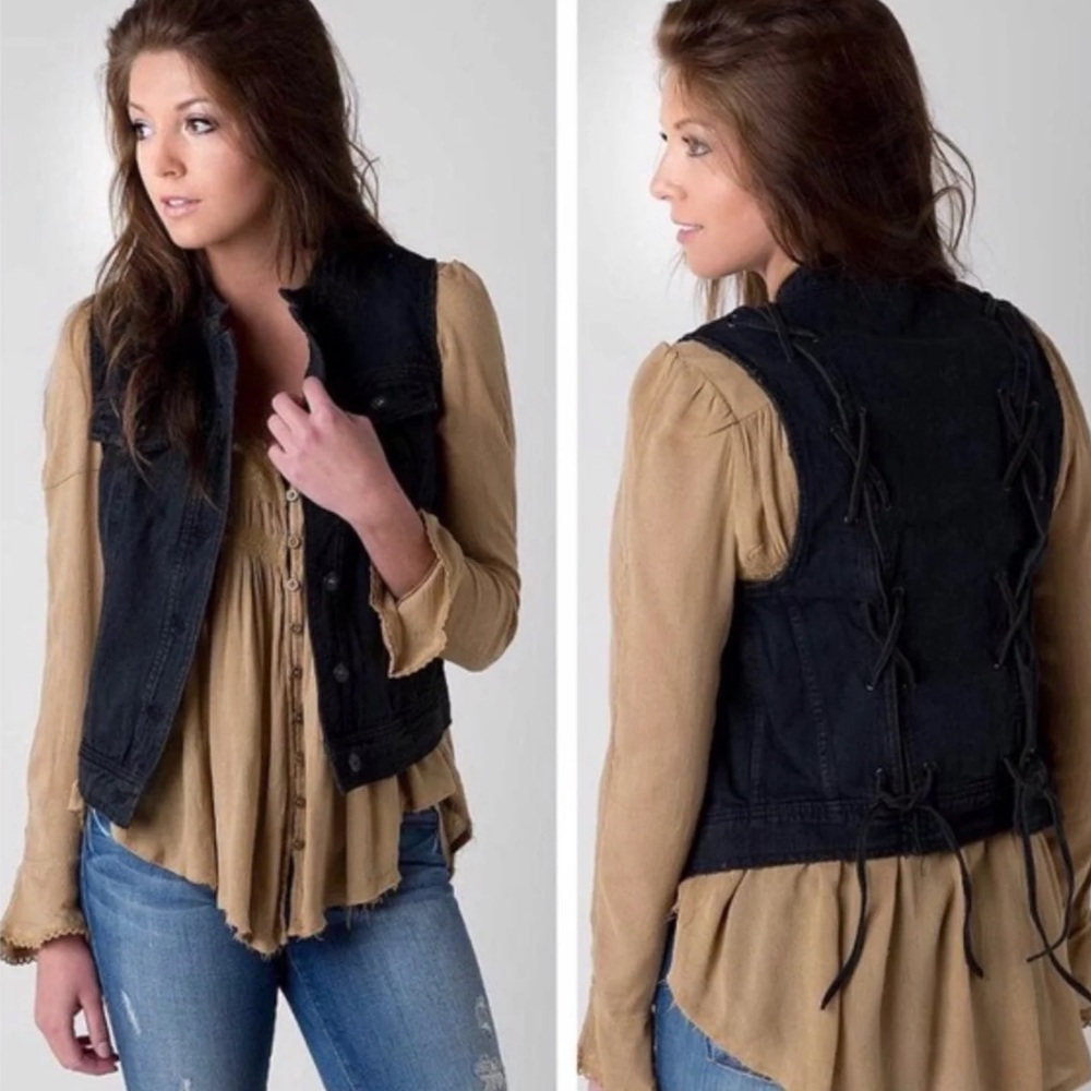 Free People Black Denim Vest